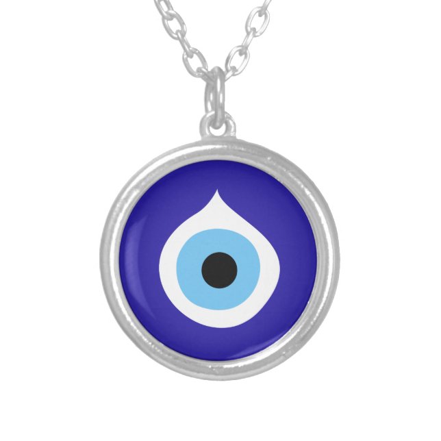 evil eye symbol ancient nazar fatima talisman char silver plated necklace (Front)