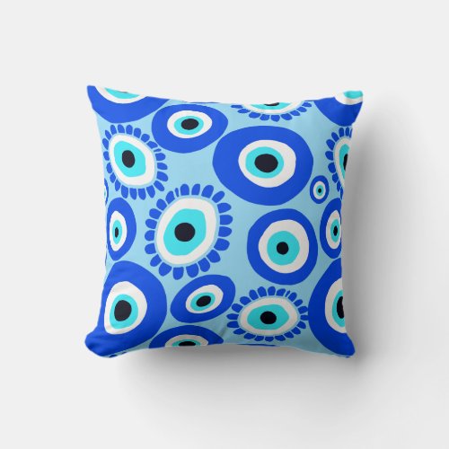 Evil Eye Symbol Aqua Blue Throw Pillow