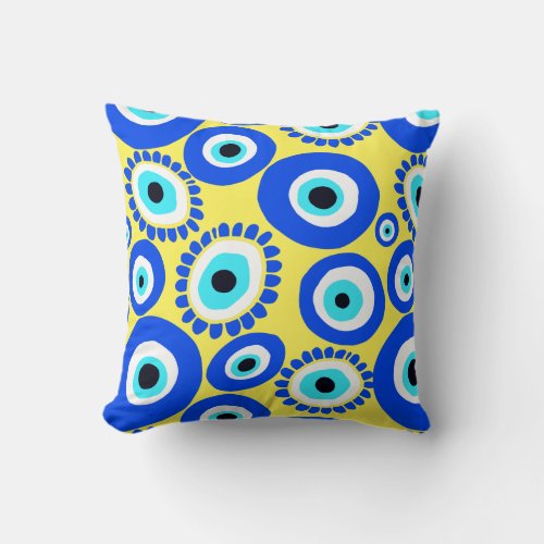 Evil Eye Symbol Multi Coloured Throw Pillow