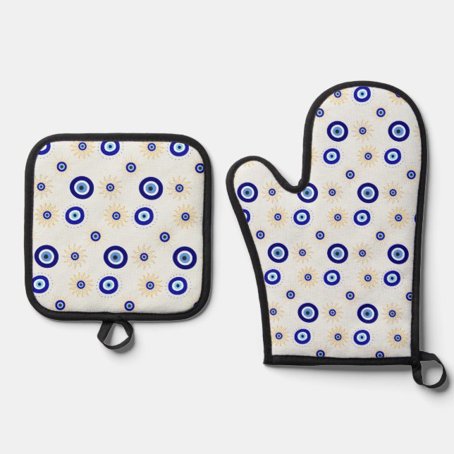 Evil Eye Symbol Oven Mitt & Pot Holder Set (Front)