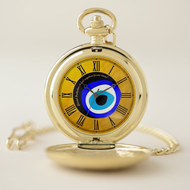 Evil Eye Talisman & Arabic Amulet /Greek Blessed Pocket Watch (Inside)