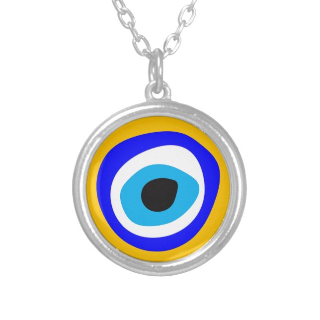 Evil Eye Talisman & Arabic Amulet Greek / Turkish  Silver Plated Necklace (Front)