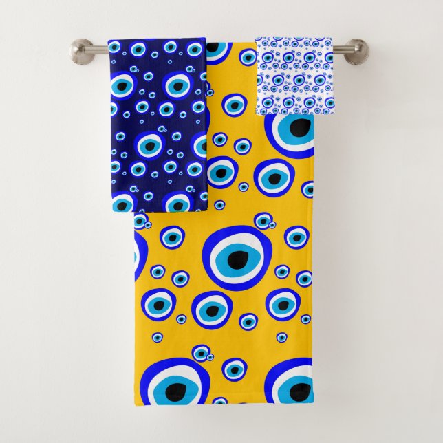 Evil Eye Talisman & Arabic Amulet /Turkish, Greek  Bath Towel Set (Insitu)