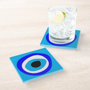 Evil Eye Talisman & Arabic Amulet /Turkish, Greek  Glass Coaster