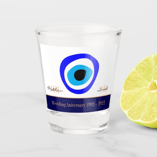 Evil Eye Talisman & Arabic Amulet /Turkish, Greek Shot Glass (Front)