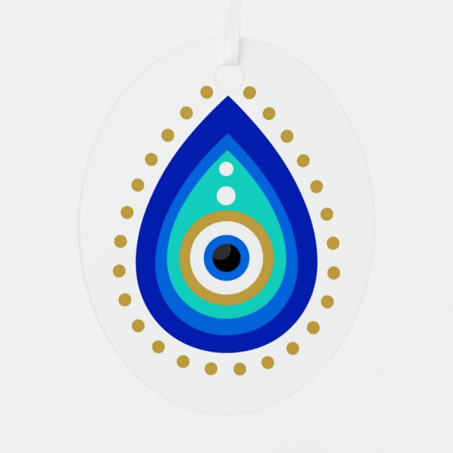 Evil Eye Tear Drop Nazar Protection Metal Ornament (Front)