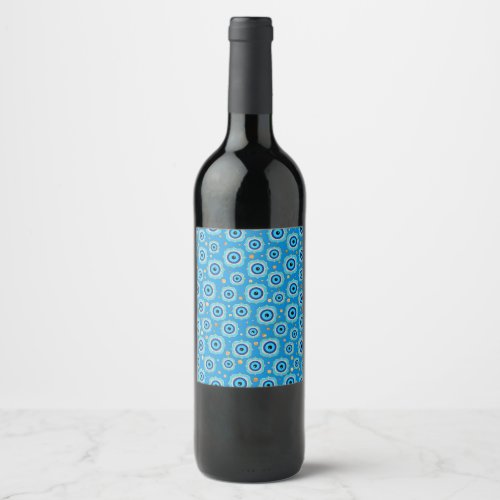 Evil Eye Tile Pattern _  Blue and gold Wine Label