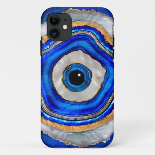 Evil Eye Watercolor agate and gold iPhone 11 Case