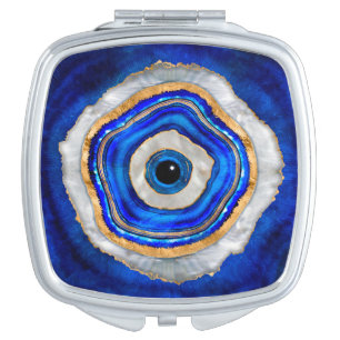 Evil Eye Watercolor agate and gold Compact Mirror
