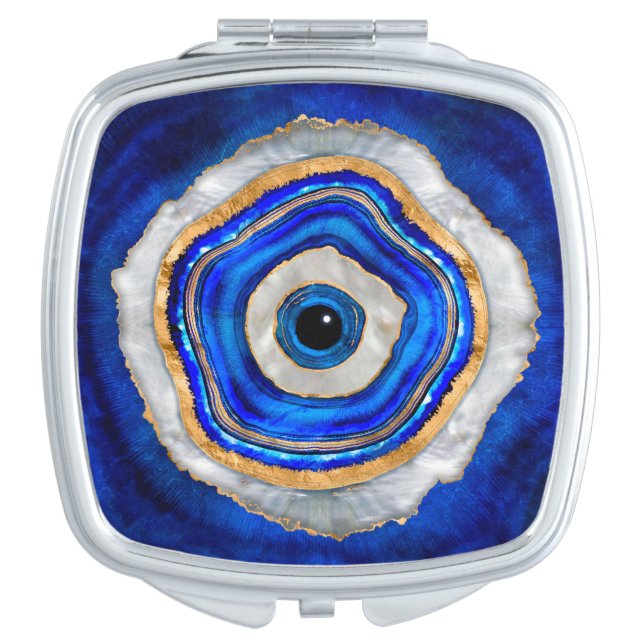 Evil Eye Watercolor agate and gold Compact Mirror (Front)