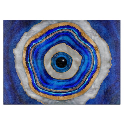 Evil Eye Watercolor agate and gold Cutting Board