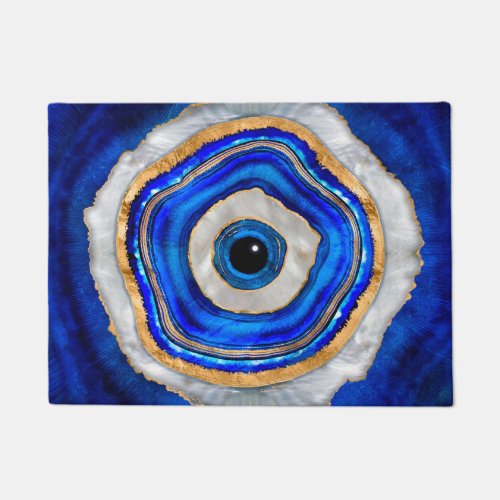 Evil Eye Watercolor agate and gold Doormat