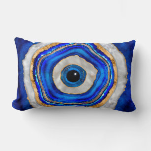 Evil Eye Watercolor agate and gold Lumbar Pillow