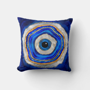 Evil Eye Watercolor agate and gold Throw Pillow