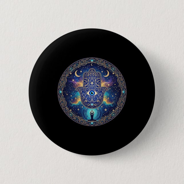 Evil Eyes Amulet Protection Aesthetic Yoga Hamsa H Button (Front)