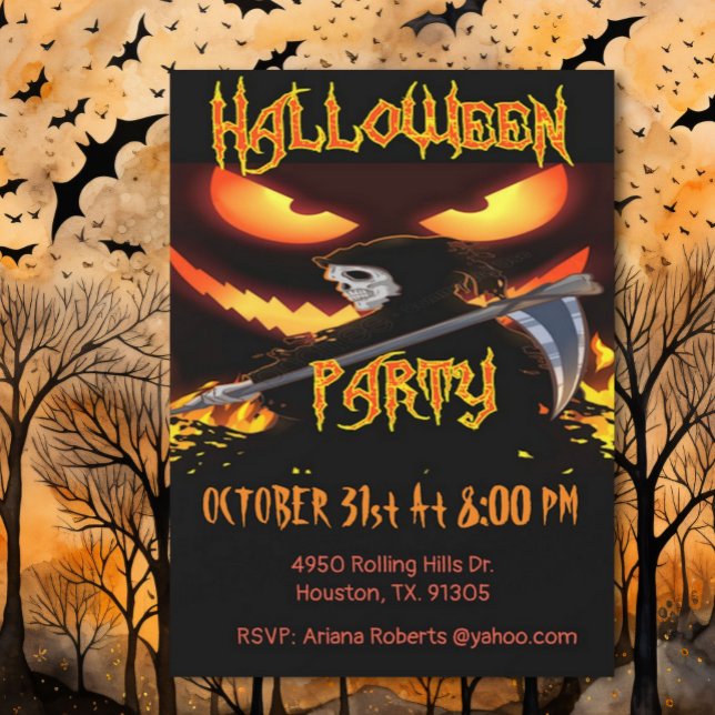 Evil Eyes And Grim Reaper Halloween Party  Invitation (Creator Uploaded)
