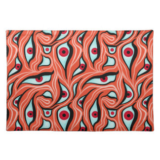 Evil Eyes Pattern - Abstract Red Eyes on Orange Cloth Placemat