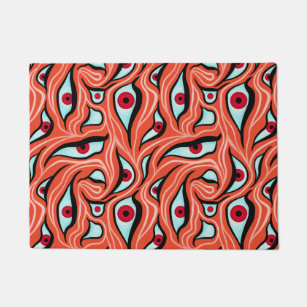 Evil Eyes Wavy Pattern Red On Orange Horror Doormat