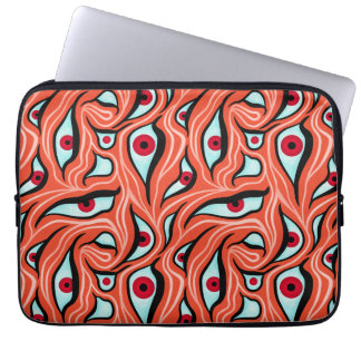 Evil Eyes Wavy Pattern Red On Orange Horror Laptop Sleeve
