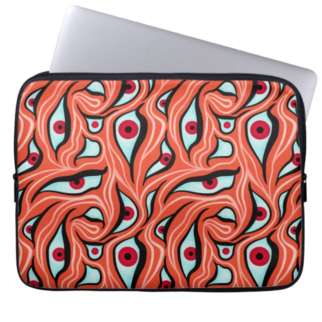 Evil Eyes Wavy Pattern Red On Orange Horror Laptop Sleeve (Front)