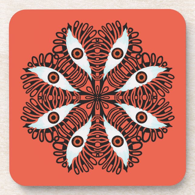 Evil eyes weird red trippy beverage coaster (Front)