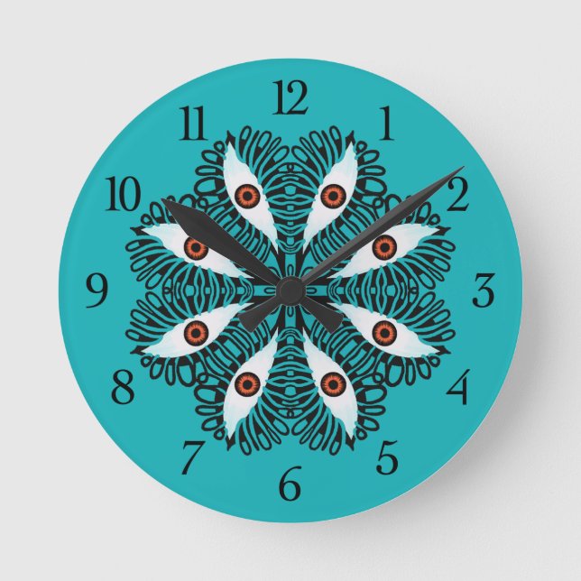 Evil eyes weird trippy round clock (Front)
