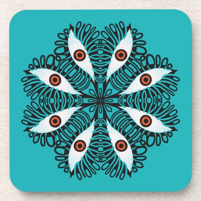 Evil eyes weird trippy throw beverage coaster (Front)