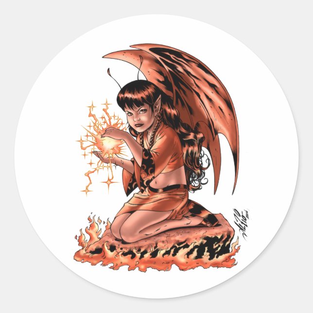 Evil Fairy doing Magic by Al Rio Classic Round Sticker (Front)