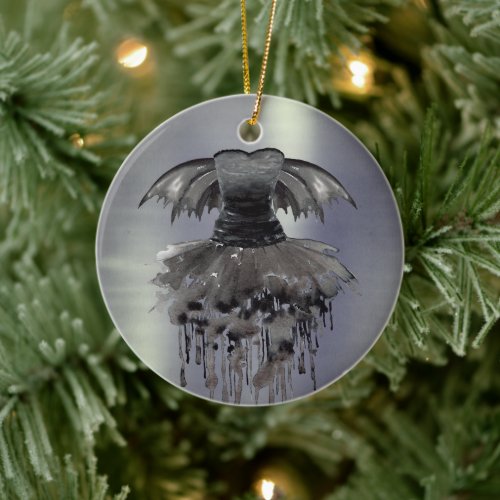 Evil Fairy Gown | Gothic Black Vampy Rock Sheen Ceramic Ornament