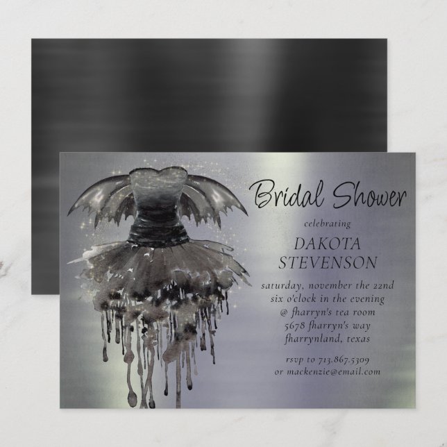 Evil Fairy Gown | Gothic Black Vampy Rock Sheen Invitation (Front/Back)