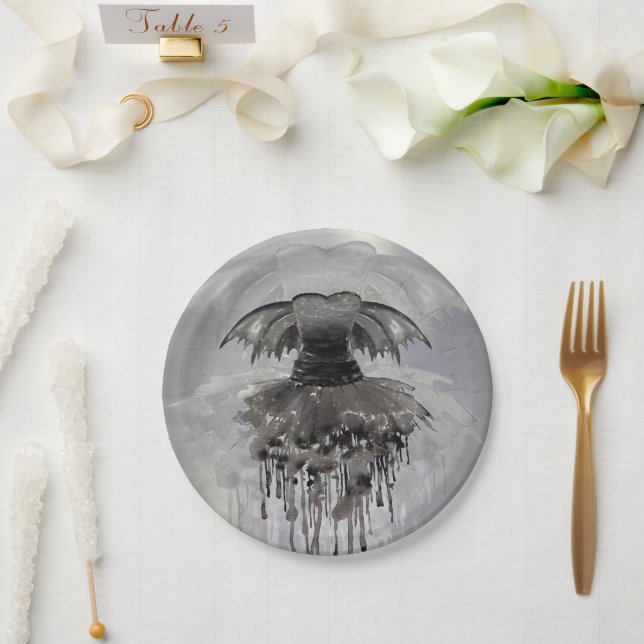 Evil Fairy Gown | Gothic Black Vampy Rock Sheen Paper Plates (Wedding)