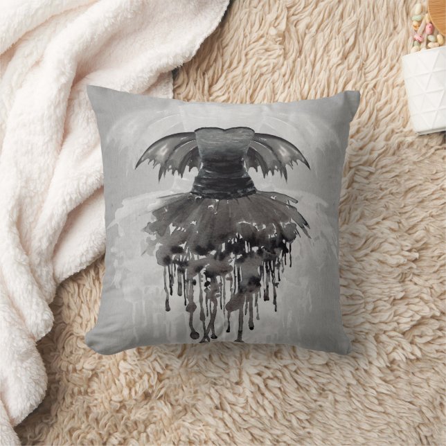 Evil Fairy Gown | Gothic Black Vampy Rock Sheen Throw Pillow (Blanket)