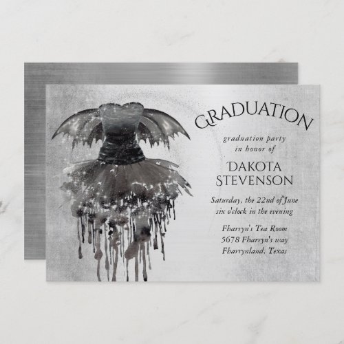 Evil Fairy Wing Gown  Black Silver Graduation Invitation