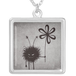 Evil Flower Bug - Vintage Cute Gothic Creature Silver Plated Necklace