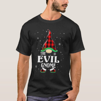 Evil Gnome Buffalo Plaid Matching Family Christmas T-Shirt