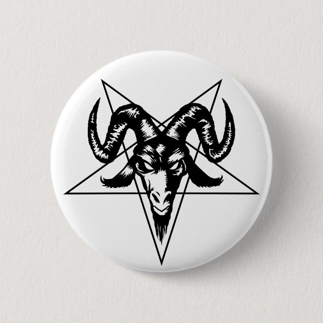 Evil Goat Head with Pentagram (black) Button (Front)
