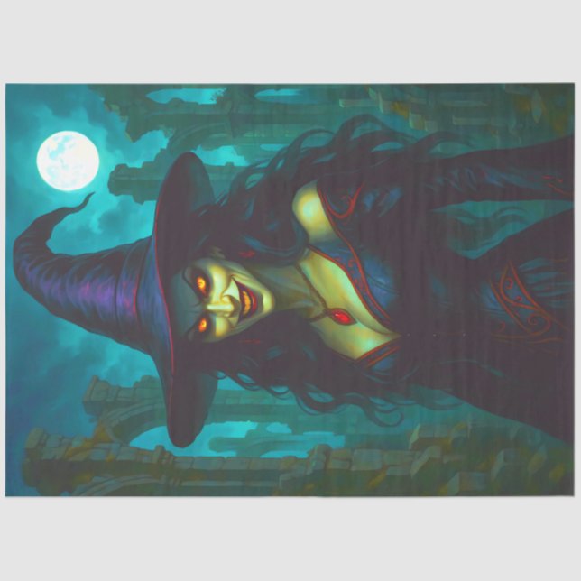 Evil Gothic Witch Glowing Eyes – Haunted Halloween Tissue Paper (Front)