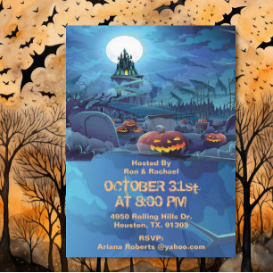 Evil Graveyard Pumpkins Adult Halloween Invitation