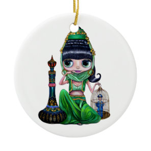 Evil Green Genie Belly Dancer Big Eyes Cute Ceramic Ornament