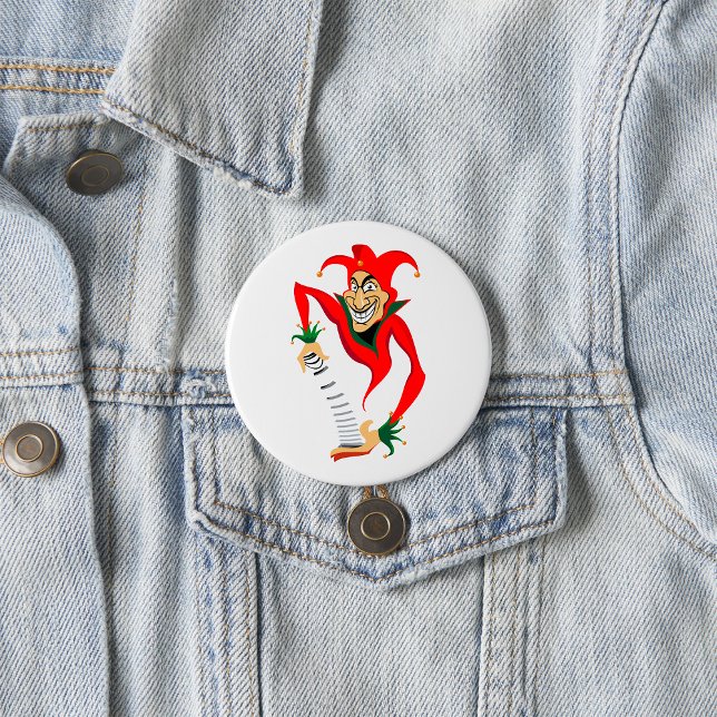 Evil Grinning Jester Joker with Jack-in-the-Box  Button (Creator Uploaded)