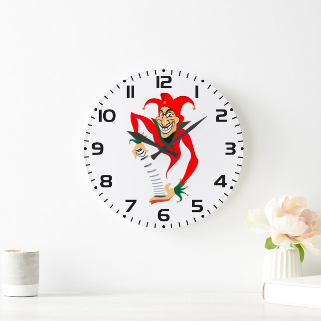 Evil Grinning Jester Joker with Jack-in-the-Box  Large Clock (Creator Uploaded)