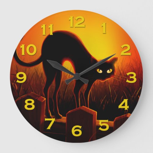 Evil Halloween Black Cat Glowing Eyes Wall Clock