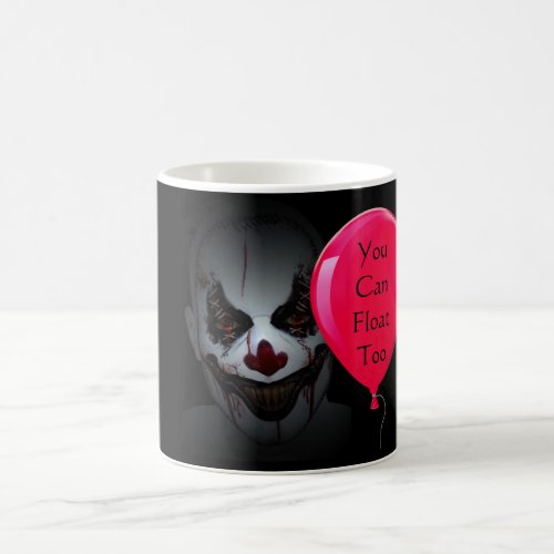 evil halloween clown  with red balloon mug