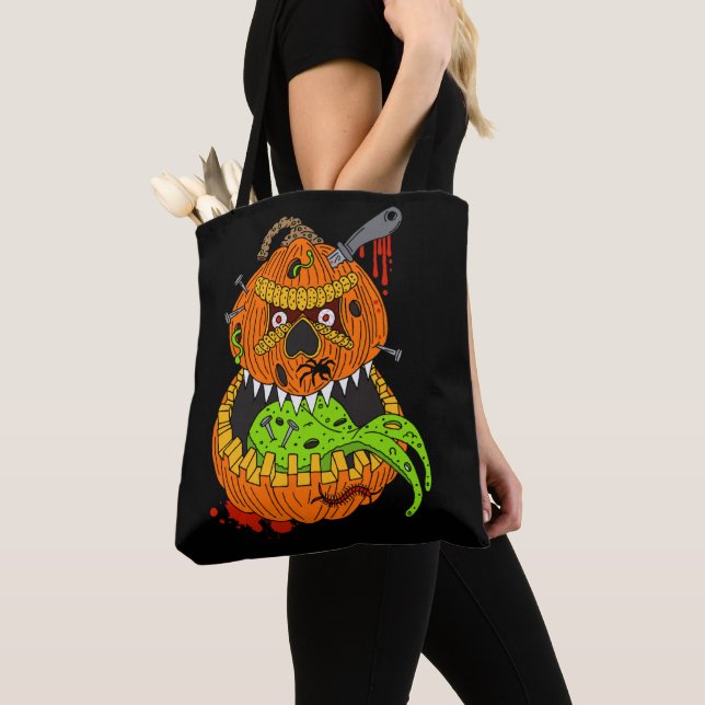Evil Halloween Monsters Reversible Creepy Tote Bag (Close Up)