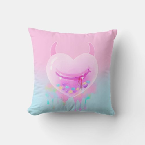 Evil heart _ cute kawaii pastel dripping pink blue throw pillow
