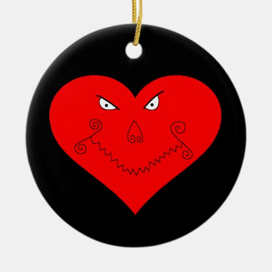 Evil Heart Face Ceramic Ornament