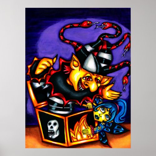 Evil Jack In the Box and fairy Goth Fantasy art Poster