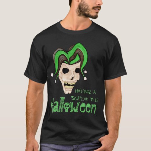 Evil Jester Skull Green Halloween T_Shirt