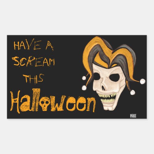 Evil Jester Skull Orange Halloween Rectangular Sticker