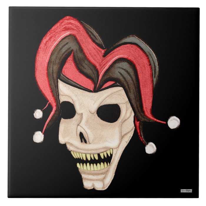 Evil Jester Skull (Red) Ceramic Tiles